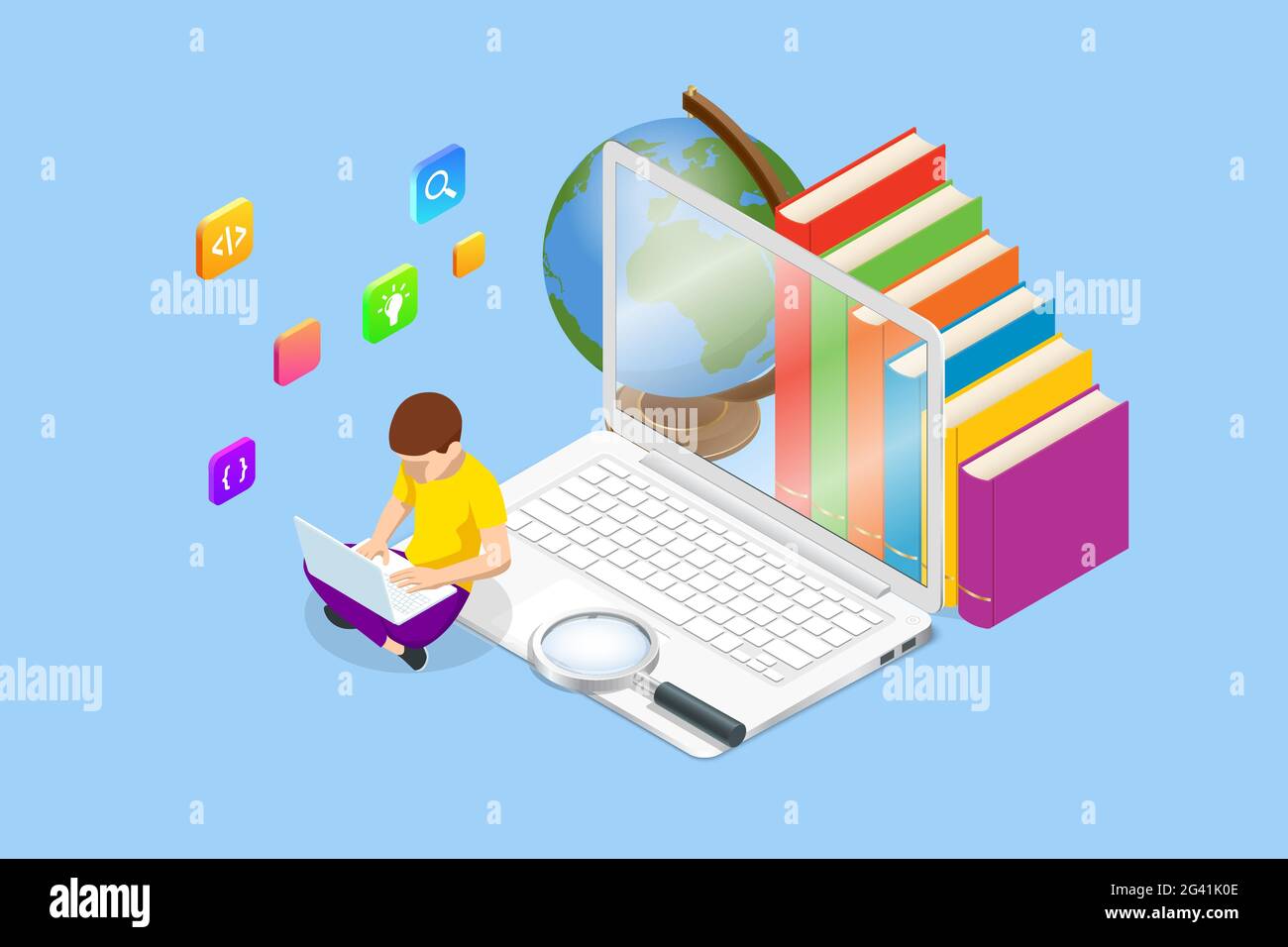 E-learning, Online Education at Home. Isometric concept for Digital ...