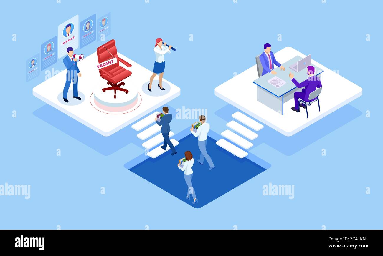 Isometric Online job search and human resource concept. Infographics of ...