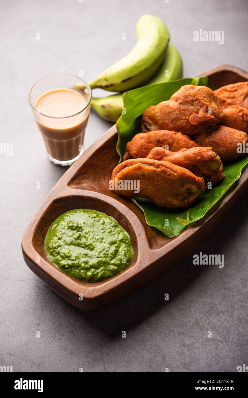 Banana Fritter or pakora or raw kela pakoda or bajji served with