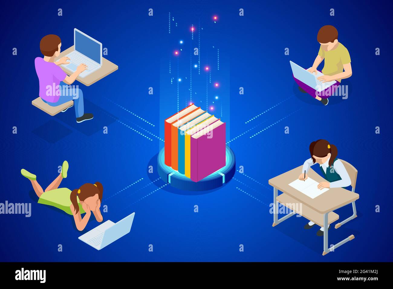 E-learning, Online Education at Home. Isometric concept for Digital ...