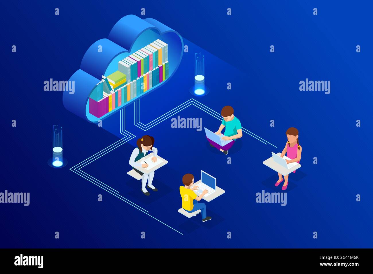 E-learning, Online Education at Home. Isometric concept for Digital ...