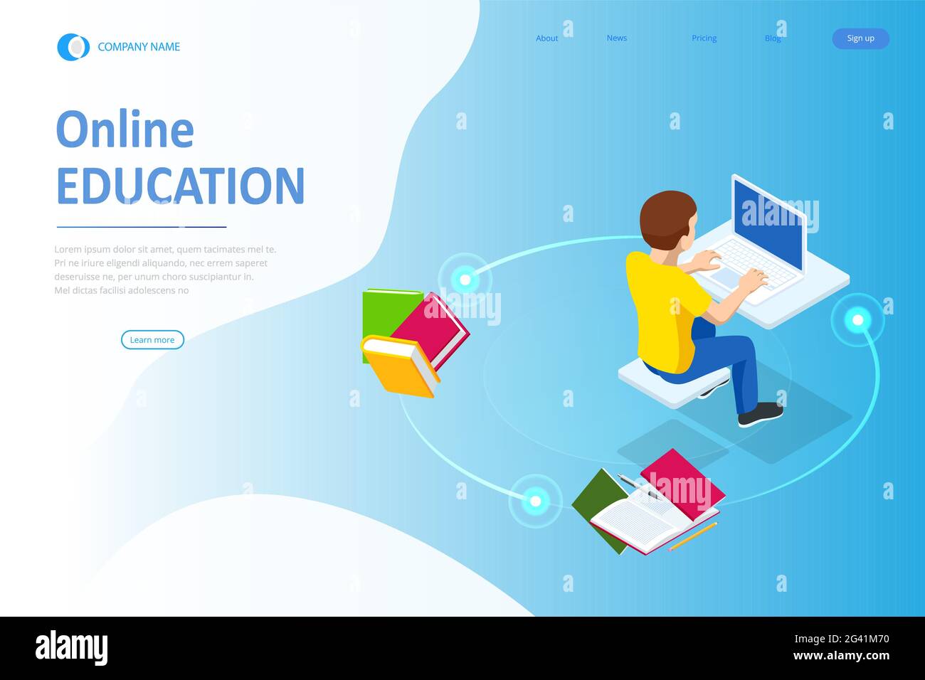 E-learning, Online Education at Home. Isometric concept for Digital ...