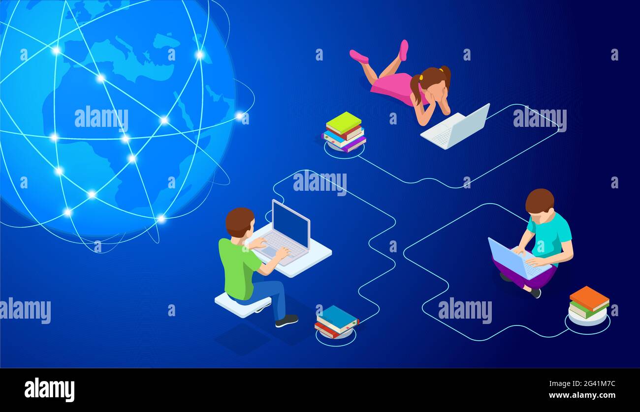 E-learning, Online Education at Home. Isometric concept for Digital ...