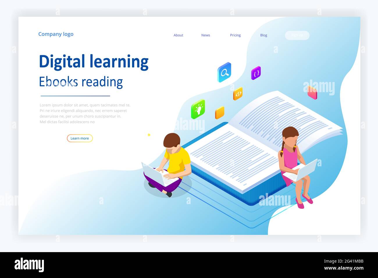 E-learning, Online Education at Home. Isometric concept for Digital ...
