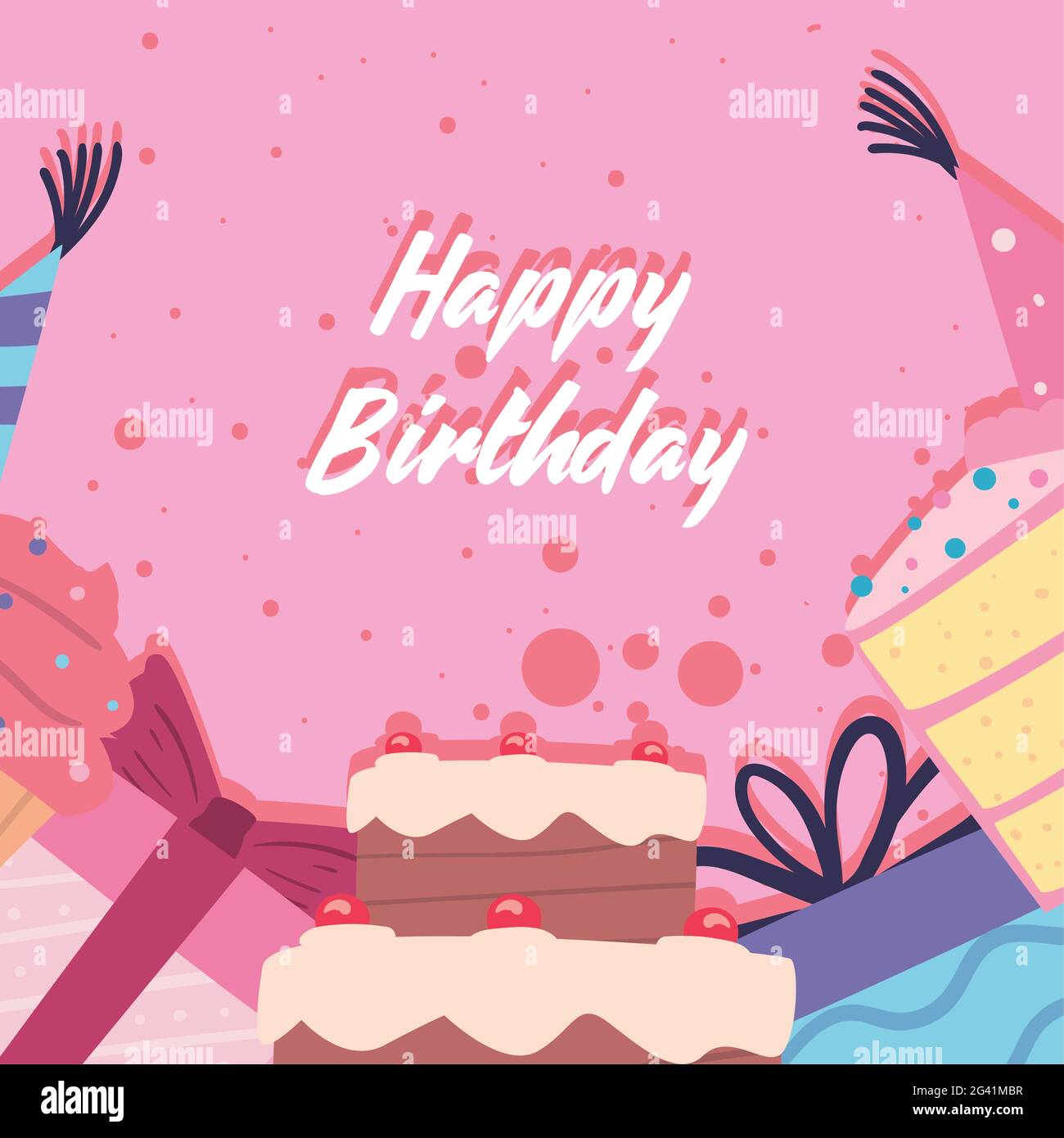 happy birthday card with cakes and gifts Stock Vector Image & Art - Alamy