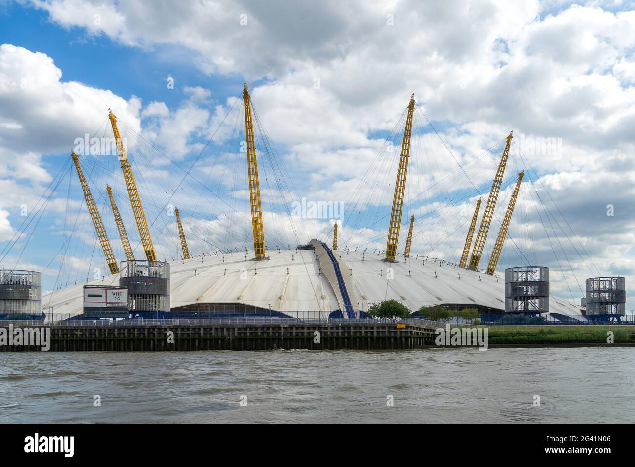 View of the O2 building from the River Thames Stock Photo