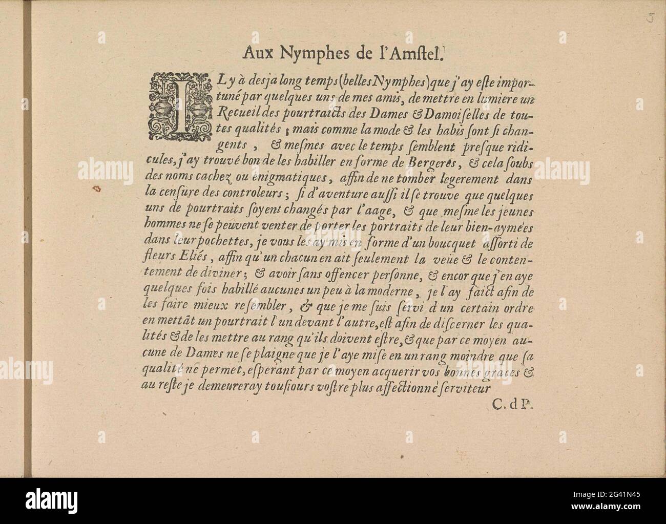 French-speaking preface; Aux nymphes de lamstel; Les Vrais Pourtraits De  Quelques UNES DES Plus Grandes Ladies De La Chrestiente DESGUISEES and  Bergeres .. French-speaking preface with the preamble: Aux Nymphes de  lAmstel.