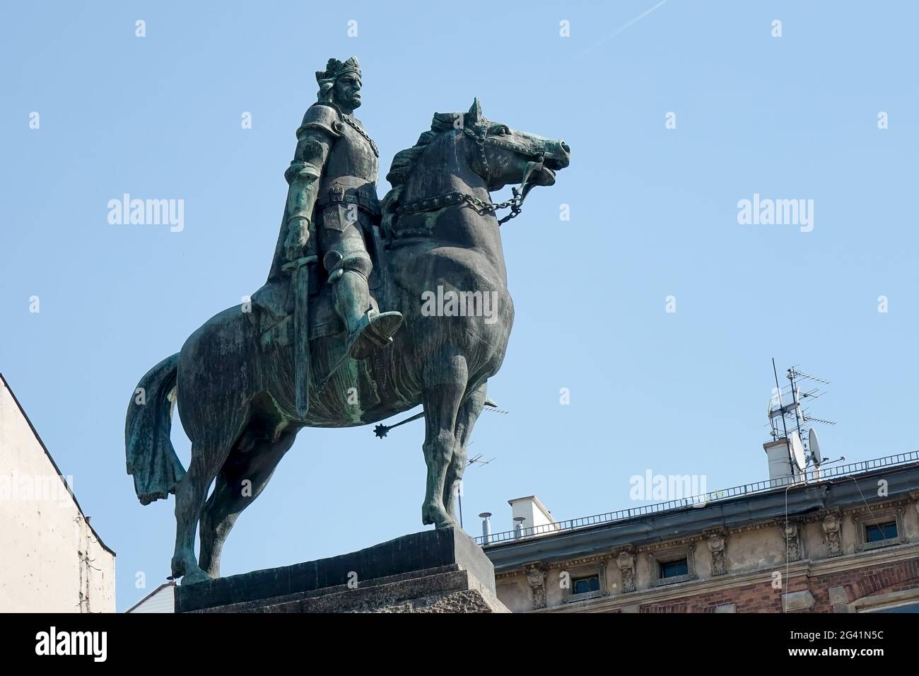 Grunwald statue in Krakow Stock Photo