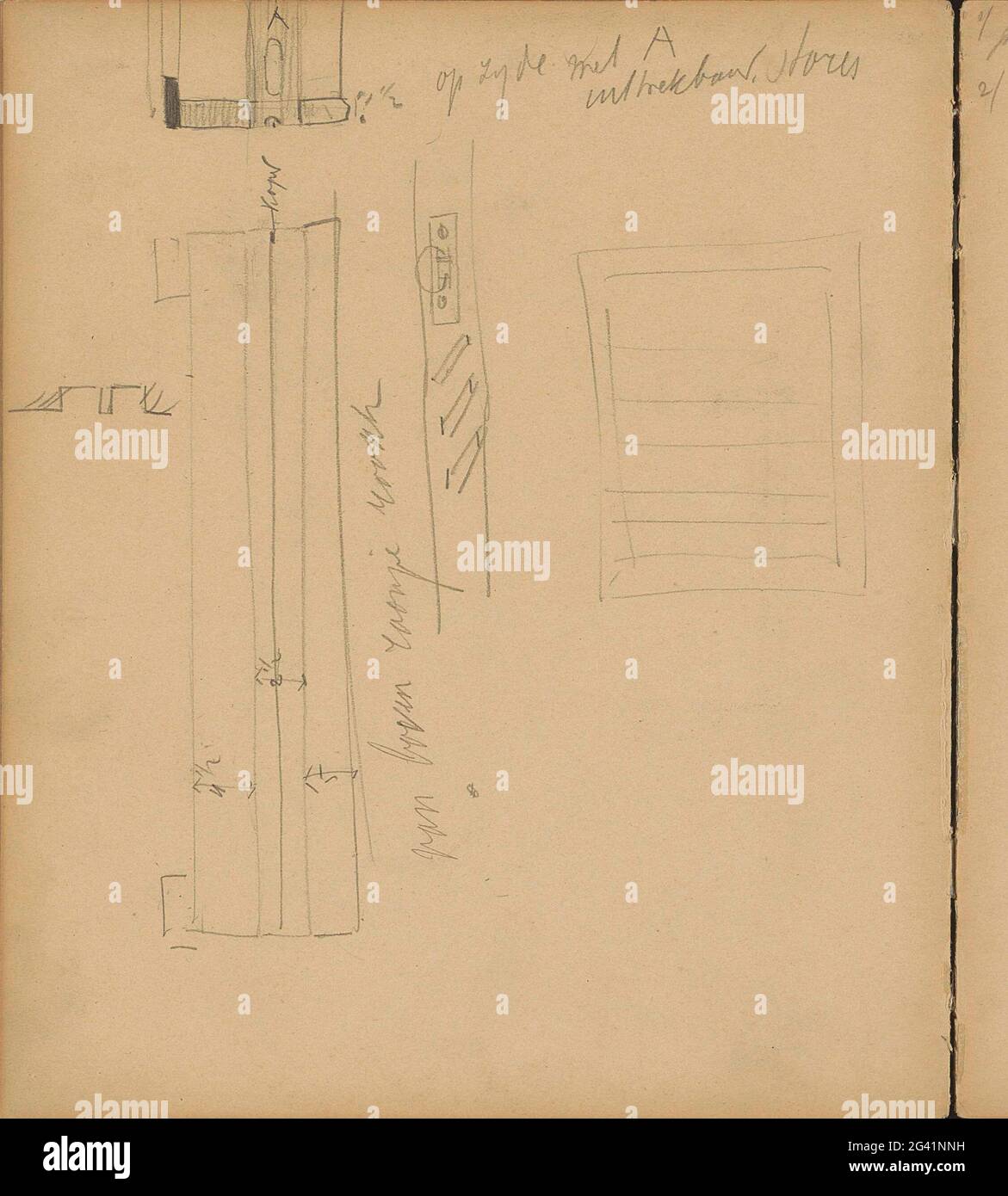 Architecture studies. Leaf 15 Verso from a sketchbook with 27 sheets. Stock Photo