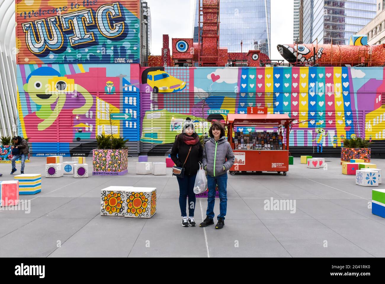Candid portrait of young tourists in New York City, USA, year 2019 Stock Photo