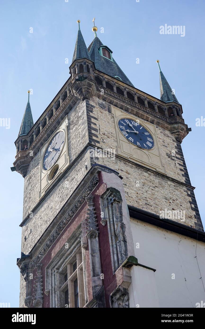 Partial view of the Old Town City Hall in Prague Stock Photo