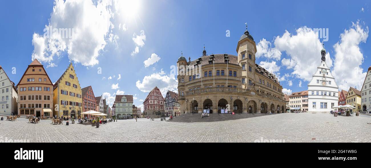 Market square, 360 degree panorama, Rothenburg ob der Tauber, Middle Franconia, Bavaria, Germany Stock Photo