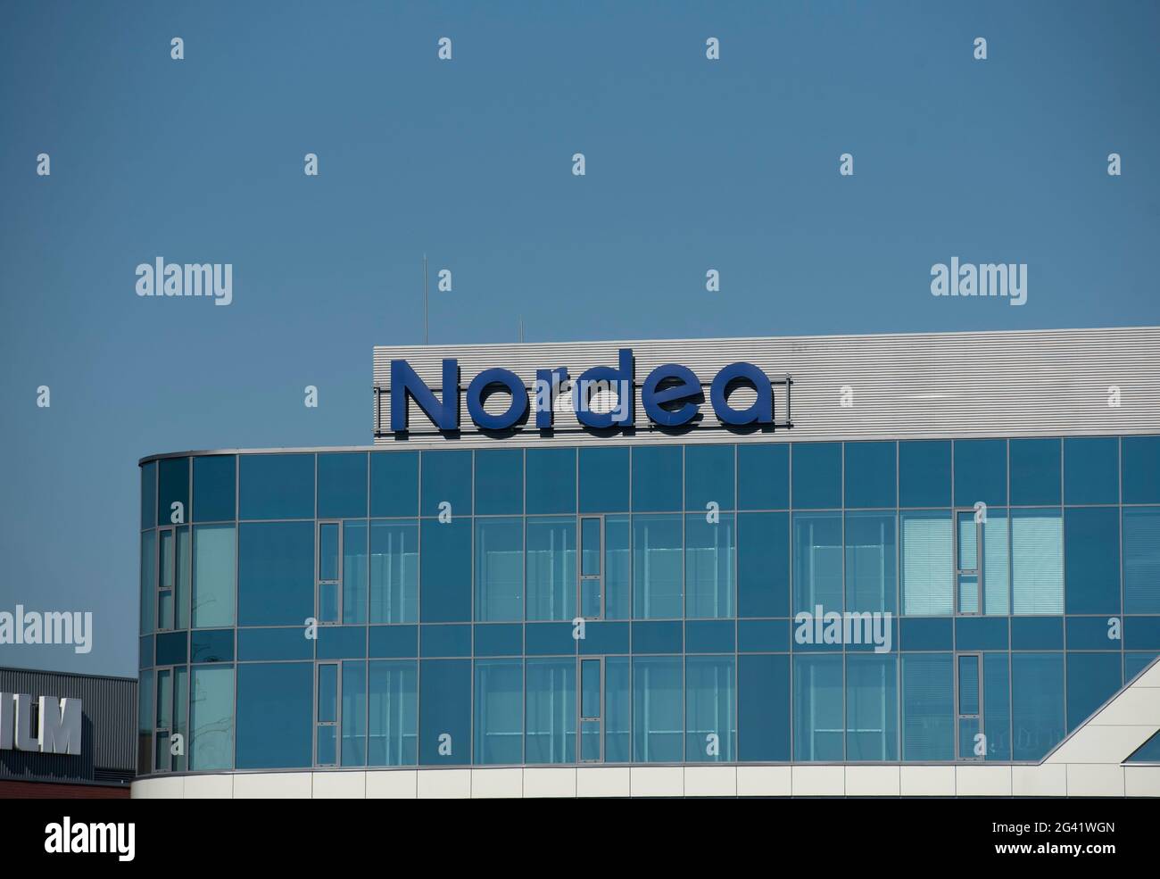 Warsaw, Poland. 18th June, 2021. Nordea Bank Abp, commonly referred to as Nordea, is a European financial services group operating in northern Europe headquartered in Helsinki, Finland sign is pictured on June 18, 2021 in Warsaw, Poland. Credit: Aleksander Kalka/ZUMA Wire/Alamy Live News Stock Photo