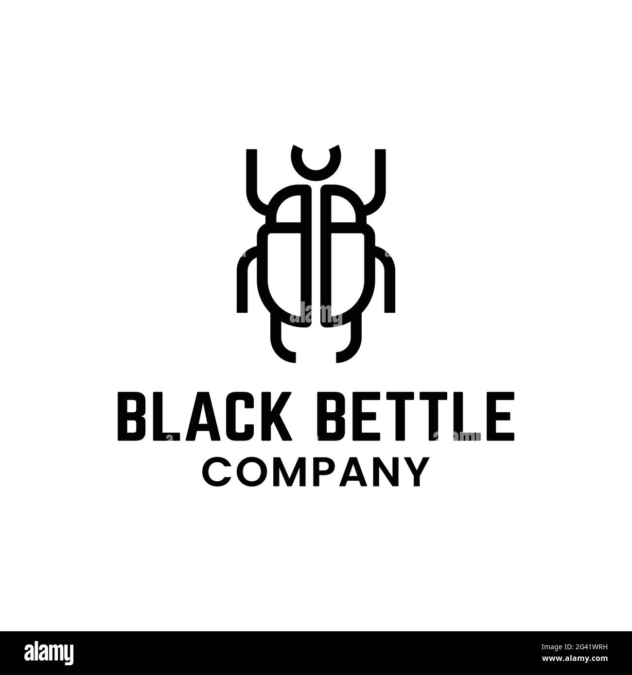 Letter Initial BB for Black Beetle Logo Design Template.  The letter BB forms Beetle in Simple Line Linear Outline Style. Stock Vector