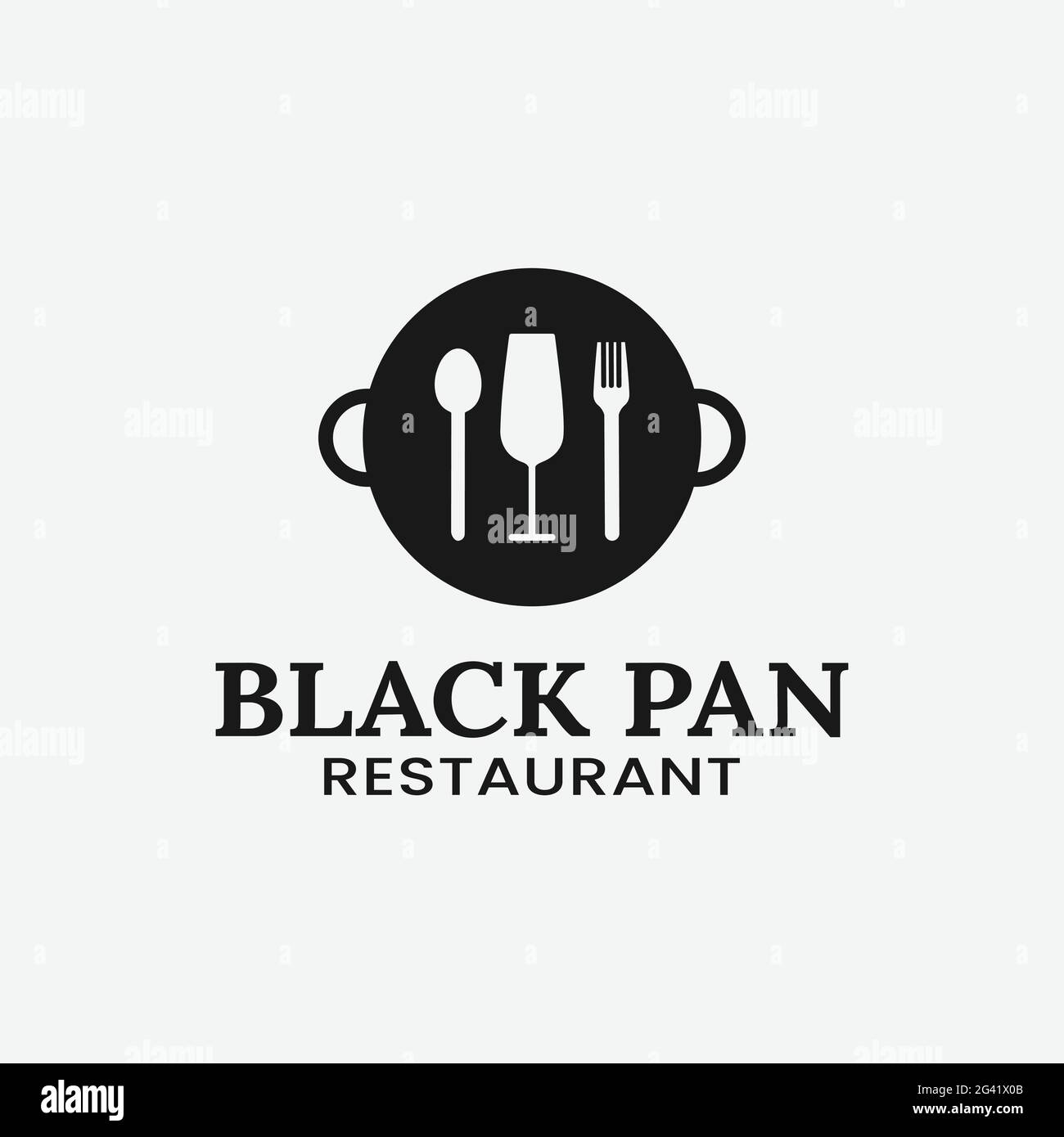 Vintage Pan with Glass Spoon Fork for Restaurant Logo Design Template