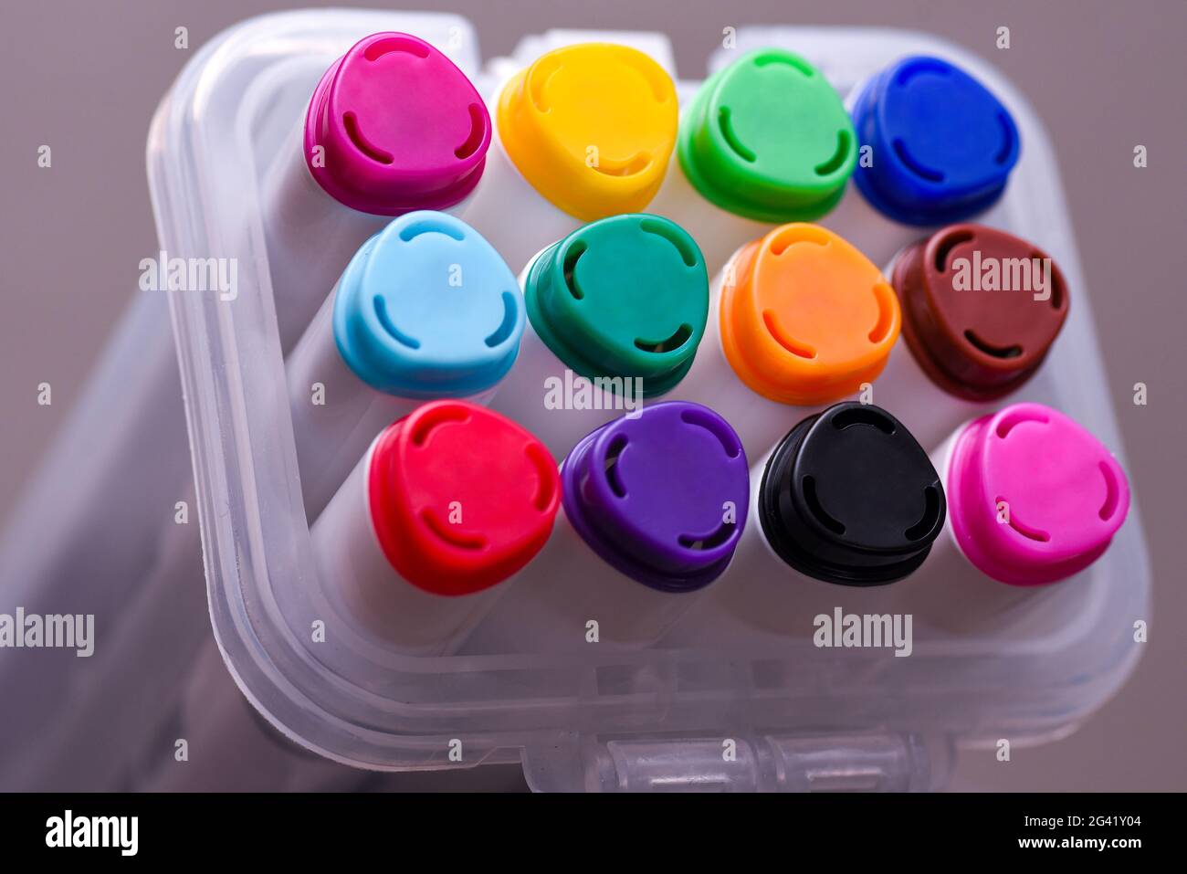 Colored markers for drawing on a white background, closeup Stock Photo