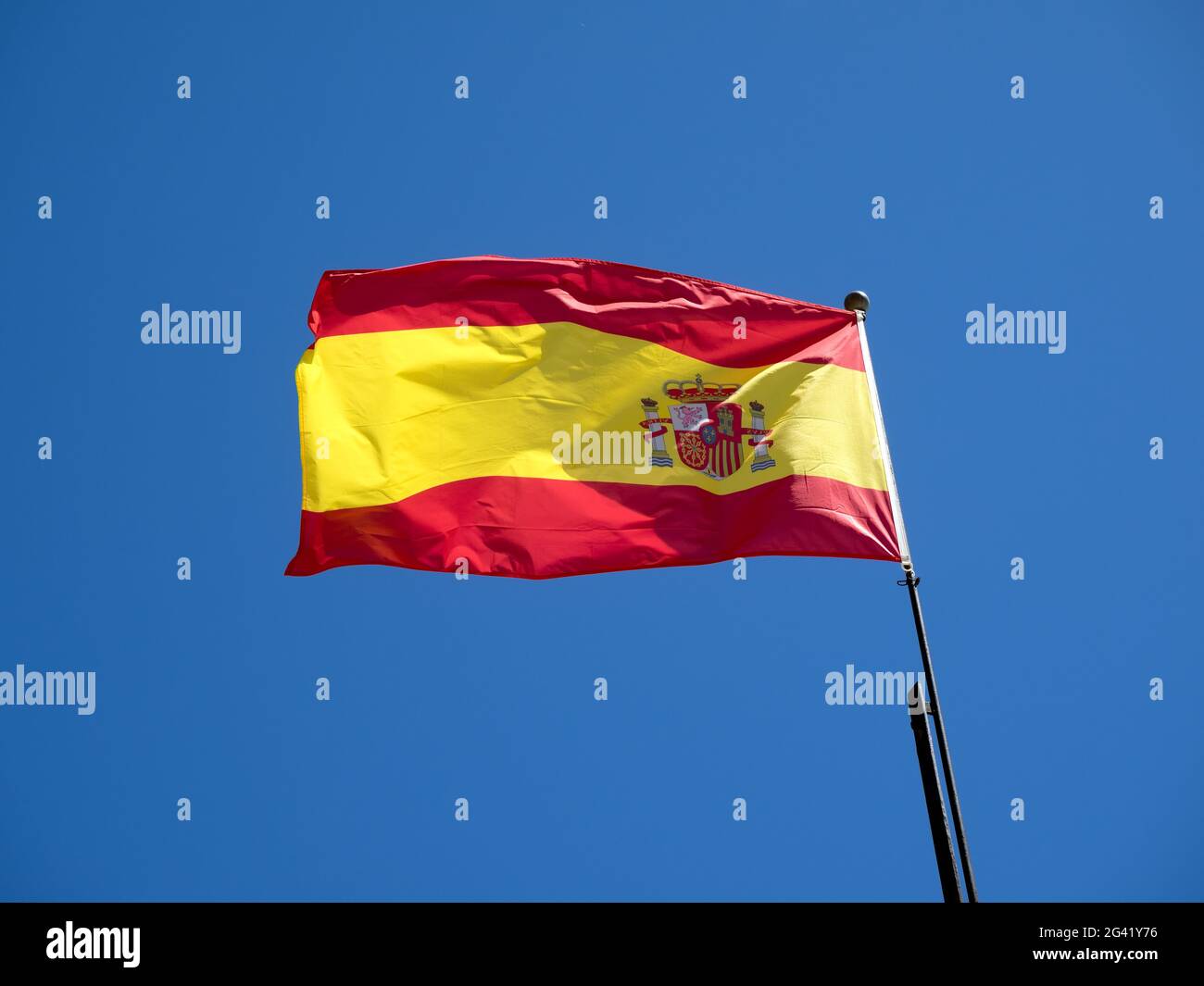 MARBELLA, ANDALUCIA/SPAIN - MAY 4 : Spanish flag flying in Marbella Spain on May 4, 2014 Stock Photo