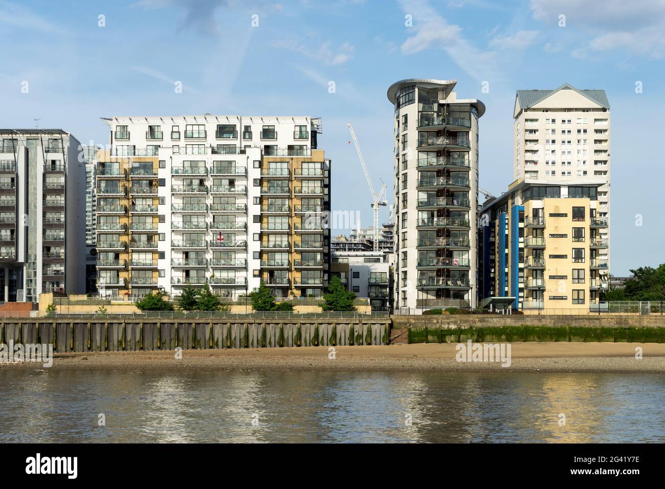 Various styles of buildings along the River Thames Stock Photo Alamy