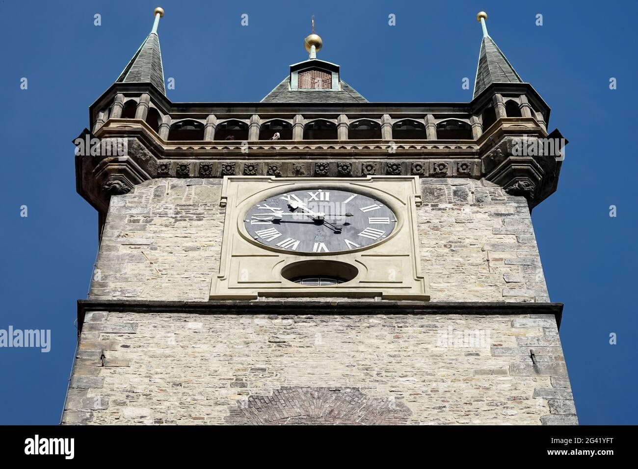 Partial view of the Old Town City Hall in Prague Stock Photo