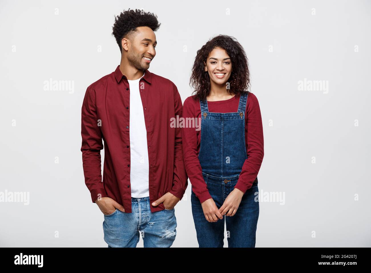 Beautiful portrait of a happy African American couple isolated over ...