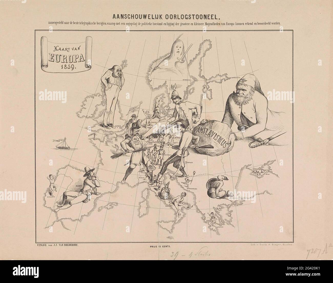 Graphic War Charity Map of Europe - Graphic War Charity Map Of Europe In 1859 Map Of The Political Situation In Europe In The Year 1859 With Figures Representing The Different Countries At The Time Of The Second Italian War Of Independence In 1859 Central The Warring Parties In Italy From The East The Panslavismus Advances 2G420K1 