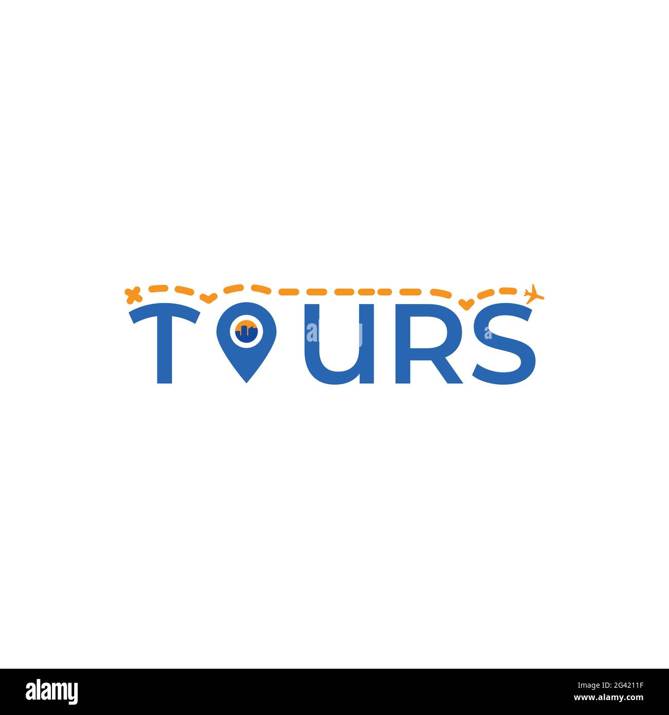 Tours Wordmark with Location Pin Logo Design Template. Suitable for Tours Travel Guide Transportation Agent Agency Company Business Corporate Brand Stock Vector