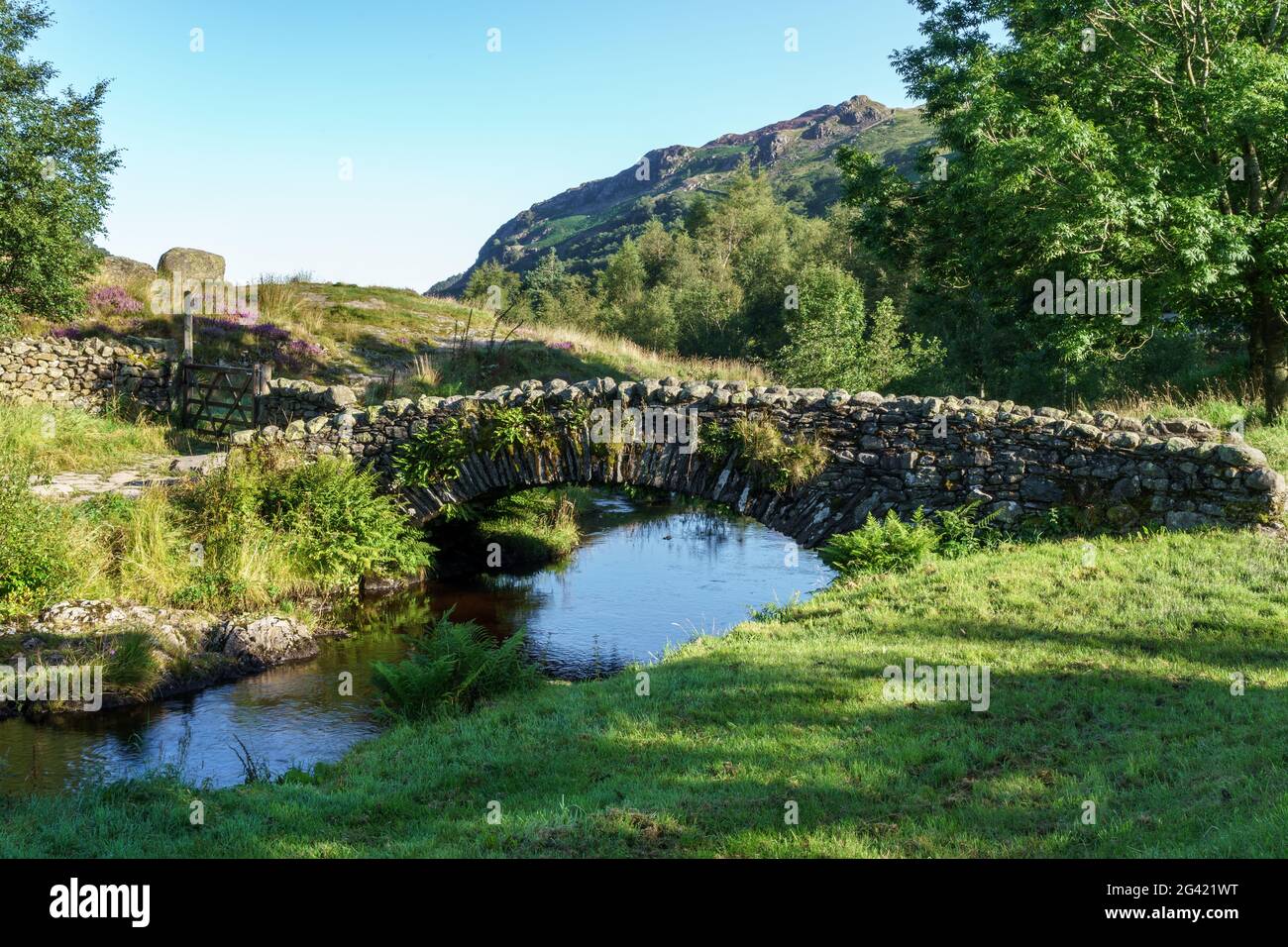 View of Watendlath Bridge in the Lake District Stock Photo