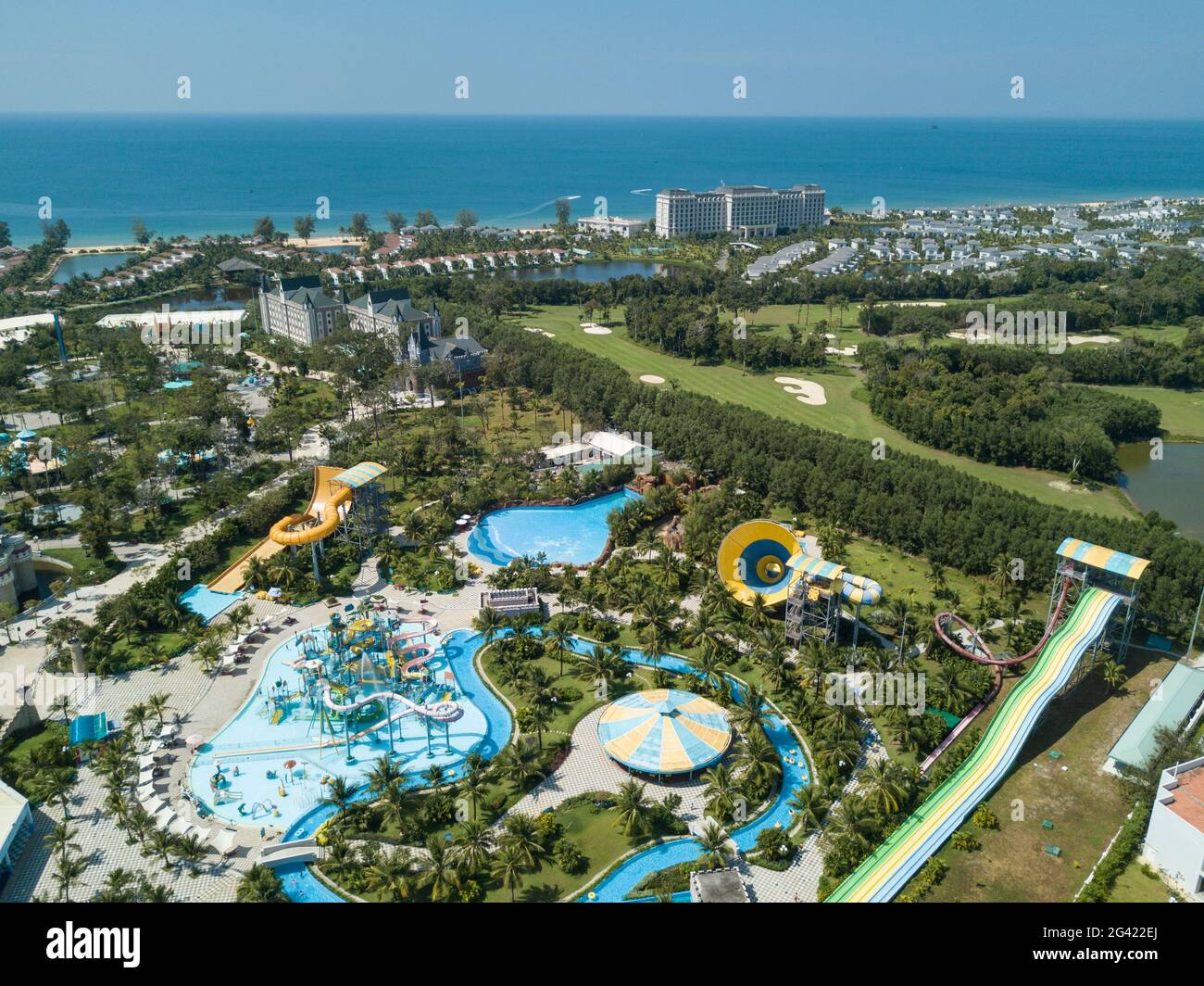 Aerial view of Vinpearl Land Phu Quoc Amusement Park and Golf Course, Ganh Dau, Phu Quoc Island, Kien Giang, Vietnam, Asia Stock Photo