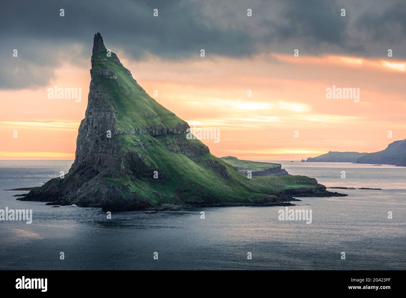 Tindholmur Island in sunset on Vagar, Faroe Islands Stock Photo - Alamy