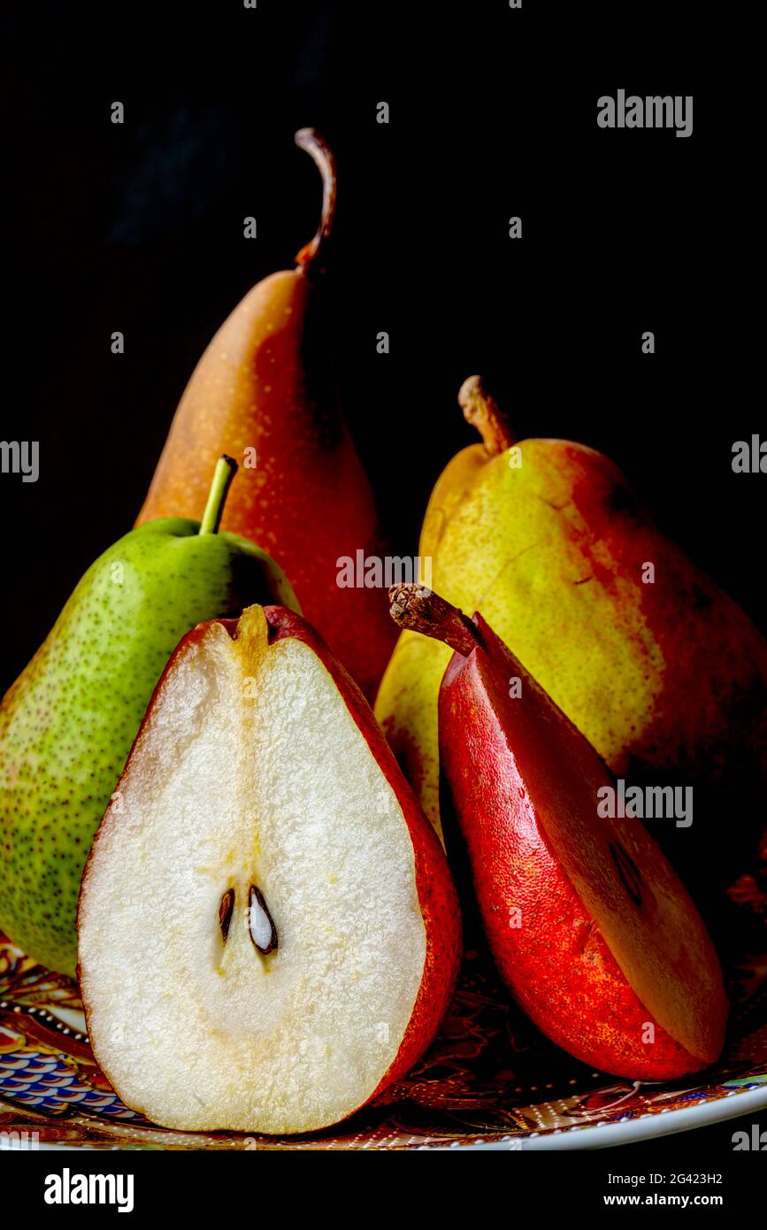 Pears on plate in still life Stock Photo