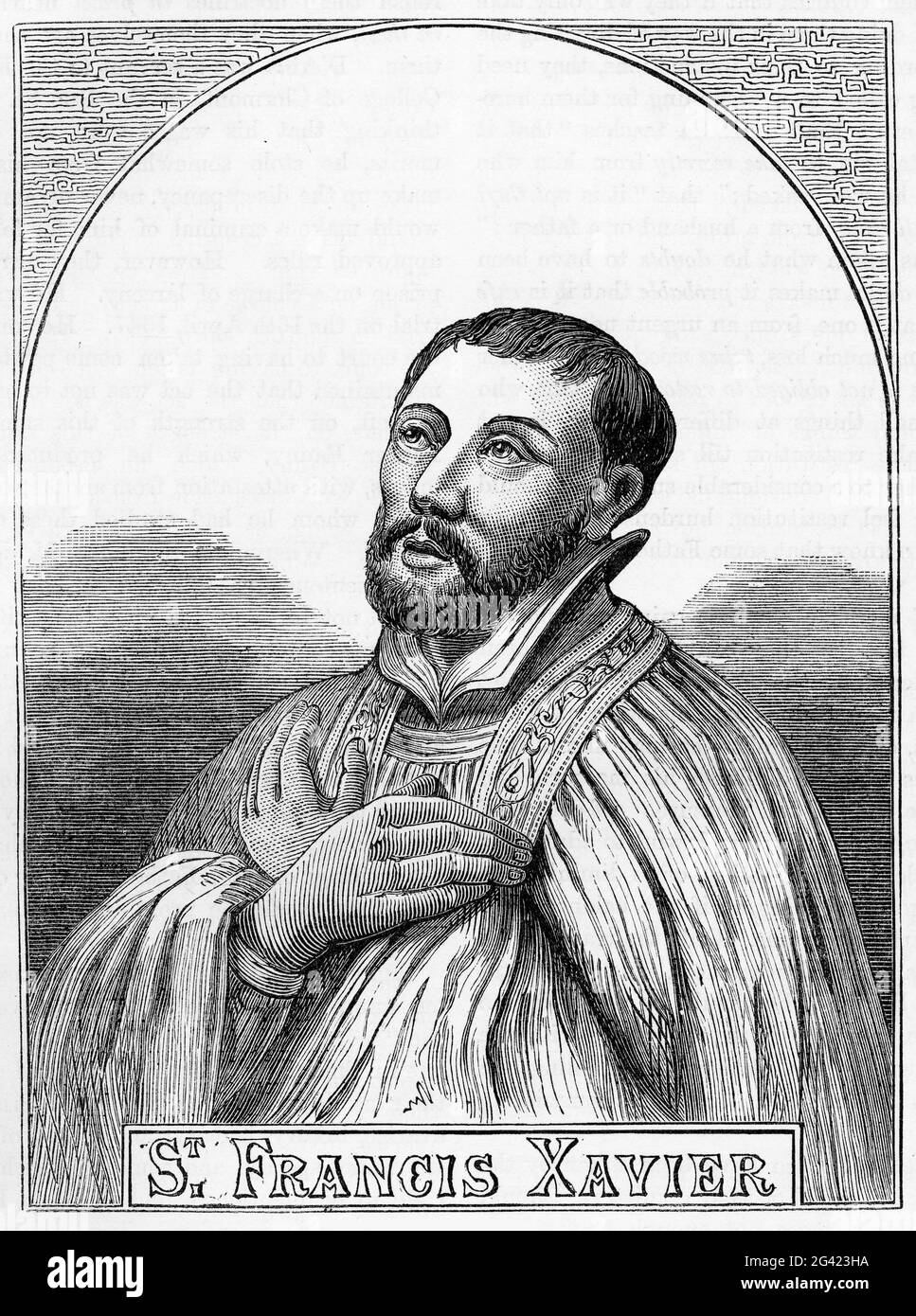 Engraving of Francis Xavier, original member of the military roman catholic order, the Society of Jesus, normally known as Jesuits Stock Photo