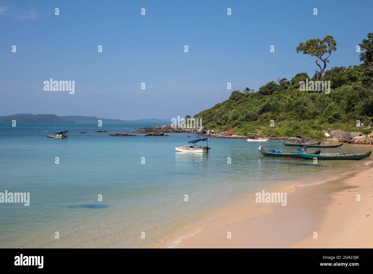 Fishing boats on Ganh Dau Beach, Ganh Dau, Phu Quoc Island, Kien Giang, Vietnam, Asia Stock Photo