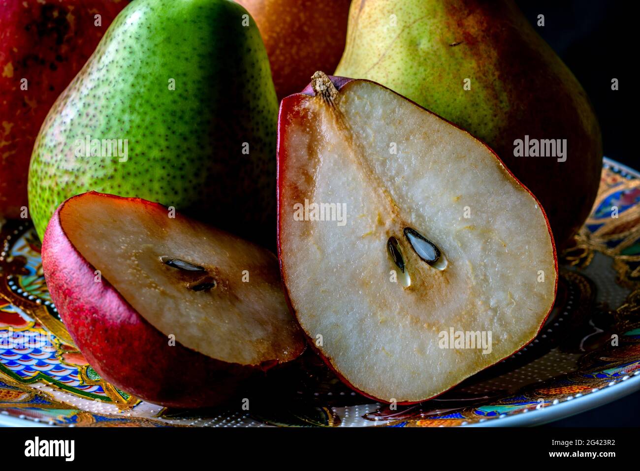 Pears on plate in still life Stock Photo
