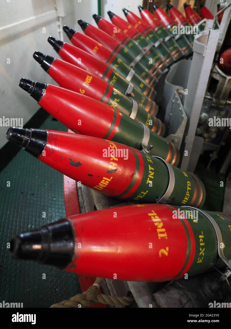 Armoury Full of Shells on HMS Belfast Stock Photo