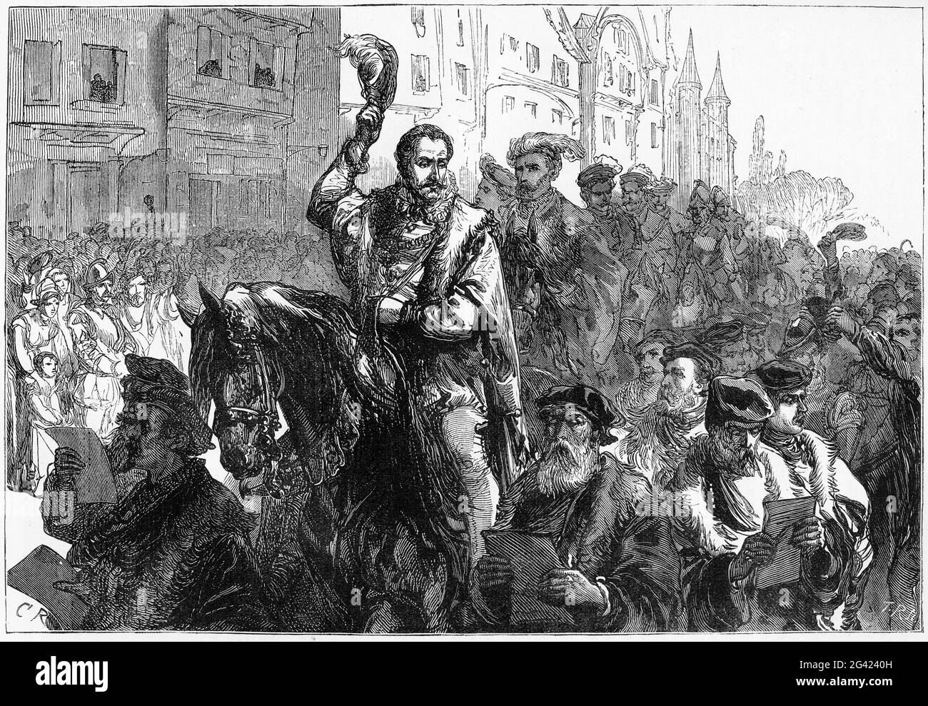 Engraving of the Prince of Condé entering Orleans Stock Photo