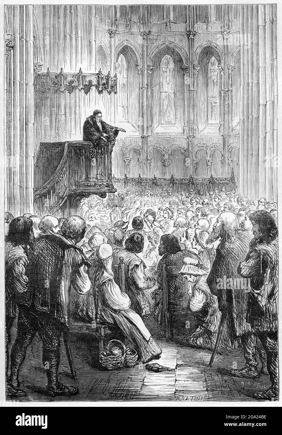 Engraving of John Calvin preaching his last sermon in Geneva before he was  expected to be expelled from the city Stock Photo - Alamy