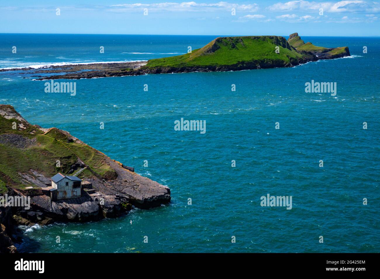 Worm's Head and great weather at Rhossili, the Gower, South Wales in
