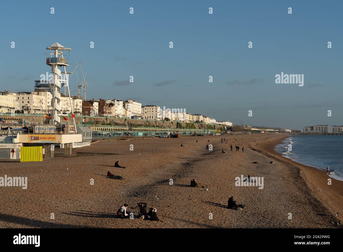 BRIGHTON, EAST SUSSEX/UK - JANUARY 8 : View of the beach in Brighton East Sussex on January 8, 2019. Unidentified people Stock Photo