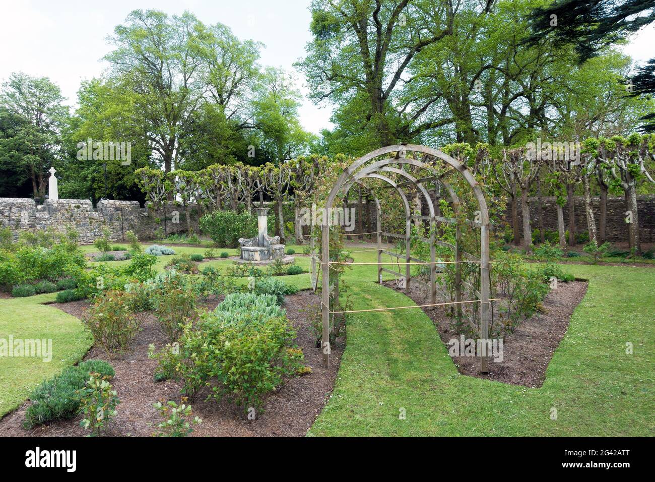 CARDIFF, UK - APRIL 27 : Walled formal garden at St Fagans National Museum of History in Cardiff on April 27, 2019 Stock Photo