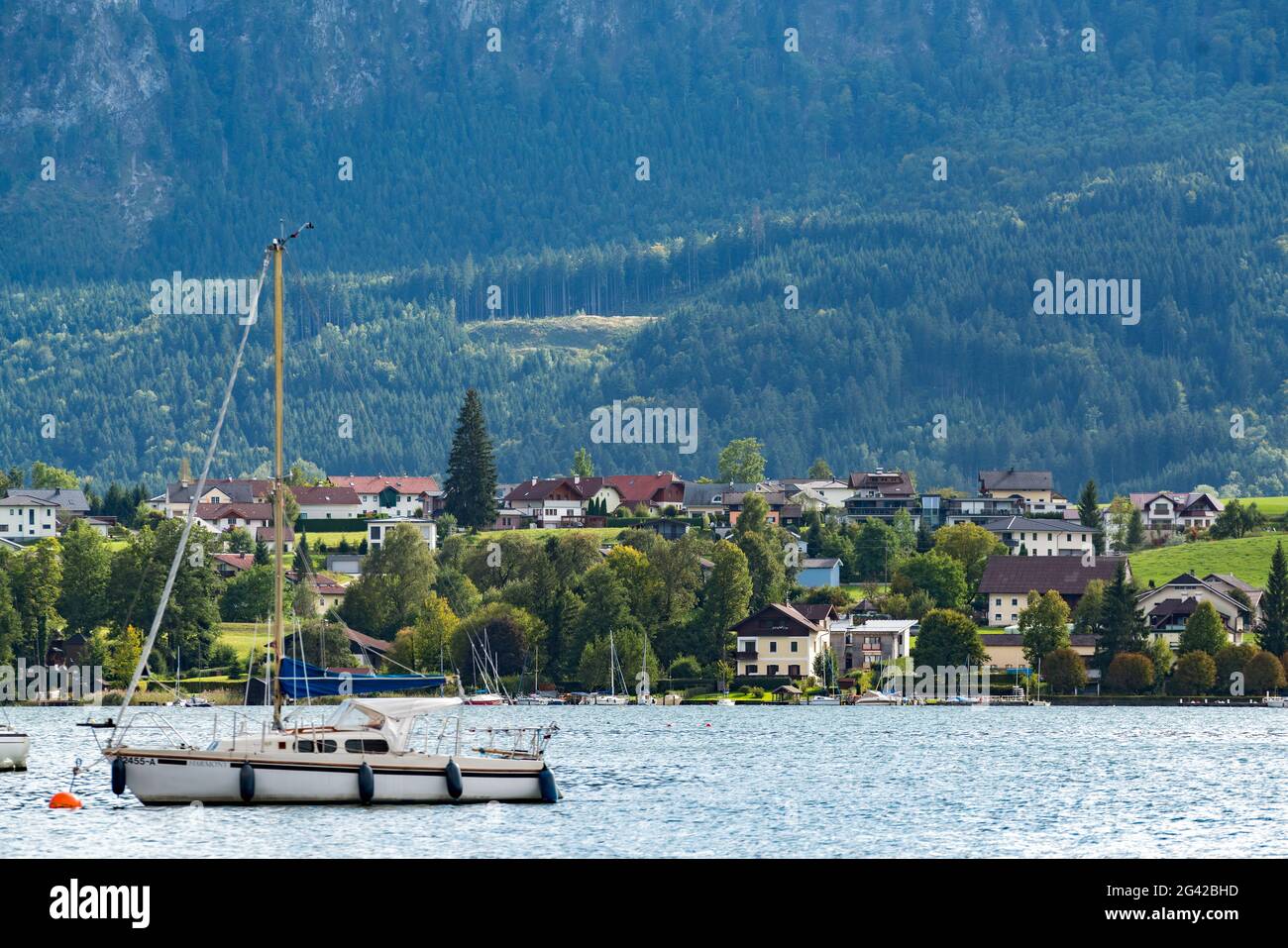 Yachts Moored at Lake Mondsee in Austria Stock Photo