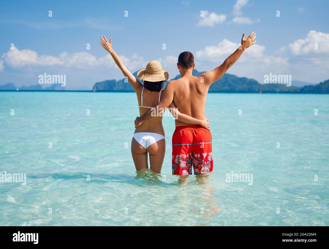 Rear view bikini happy hi-res stock photography and images