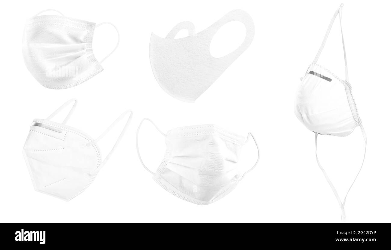 Many medical disposable masks for protection. Surgical mask Stock Photo