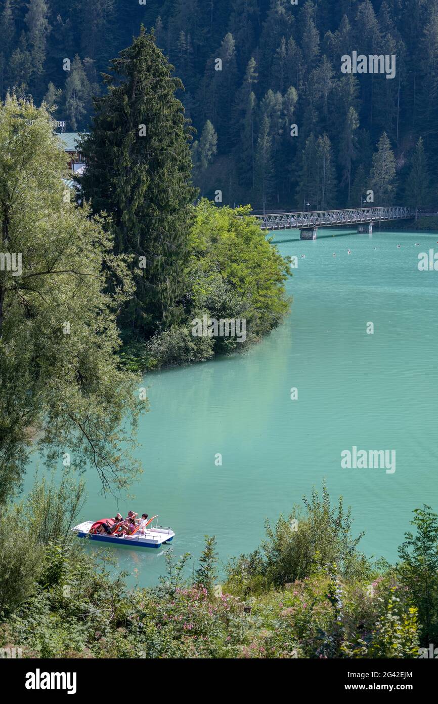 AURONZO DI CADORE, VENETO/ITALY - AUGUST 9 : View of Santa Caterina Lake at Auronzo di Cadore, Veneto, Italy on August 9, 2020. Stock Photo