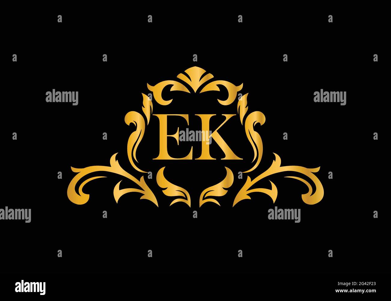 Luxury Alphabet letters EK. Golden Floral alphabet . Monogram initials perfectly for wedding invitations, greeting card, logo, and other design. Stock Vector