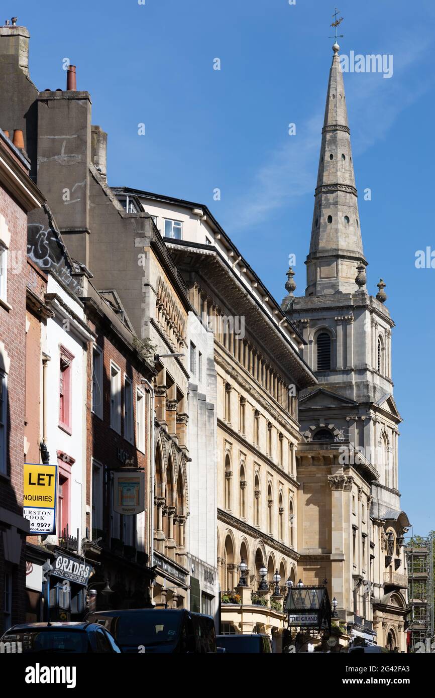 BRISTOL, UK - MAY 14 : View towards the Spire of Christ Church with St Ewen in Bristol on May 14, 2019 Stock Photo