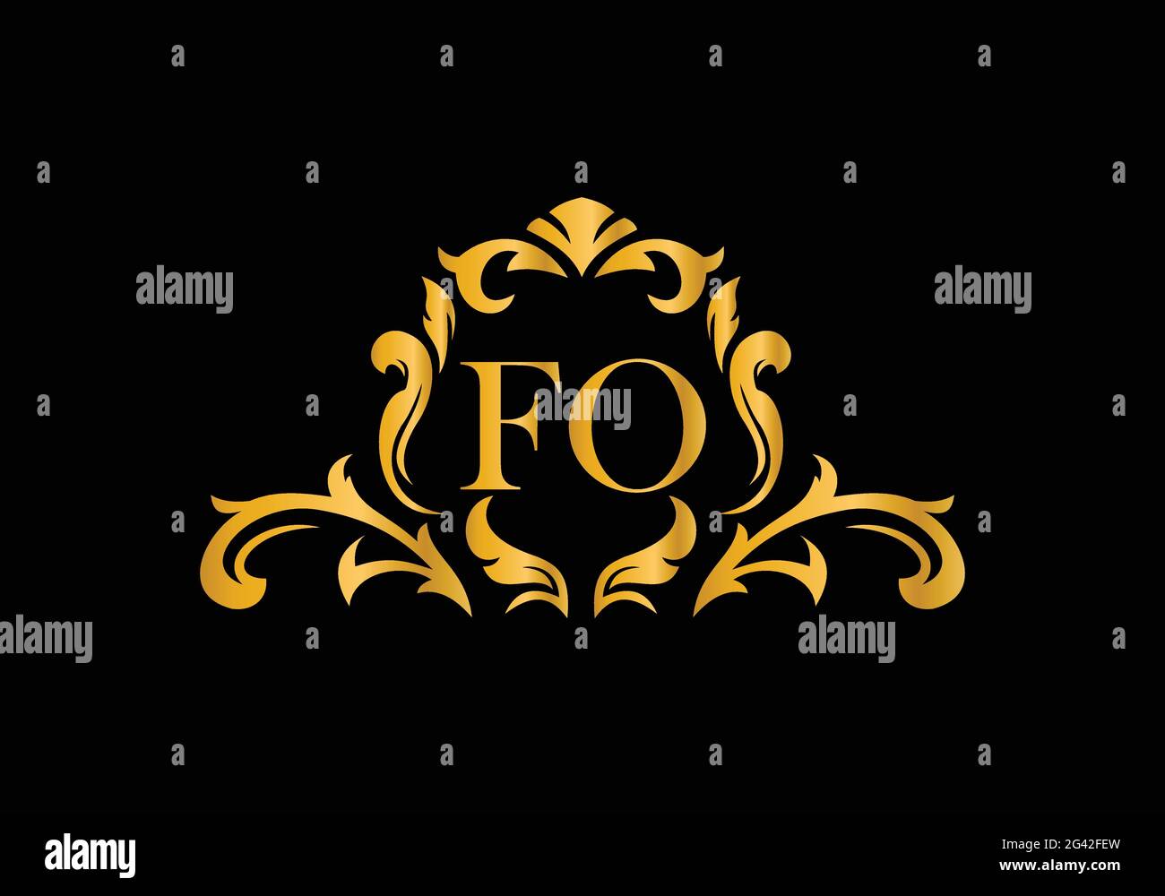 Luxury Alphabet letters FO. Golden Floral alphabet . Monogram initials perfectly for wedding invitations, greeting card, logo, and other design. Stock Vector