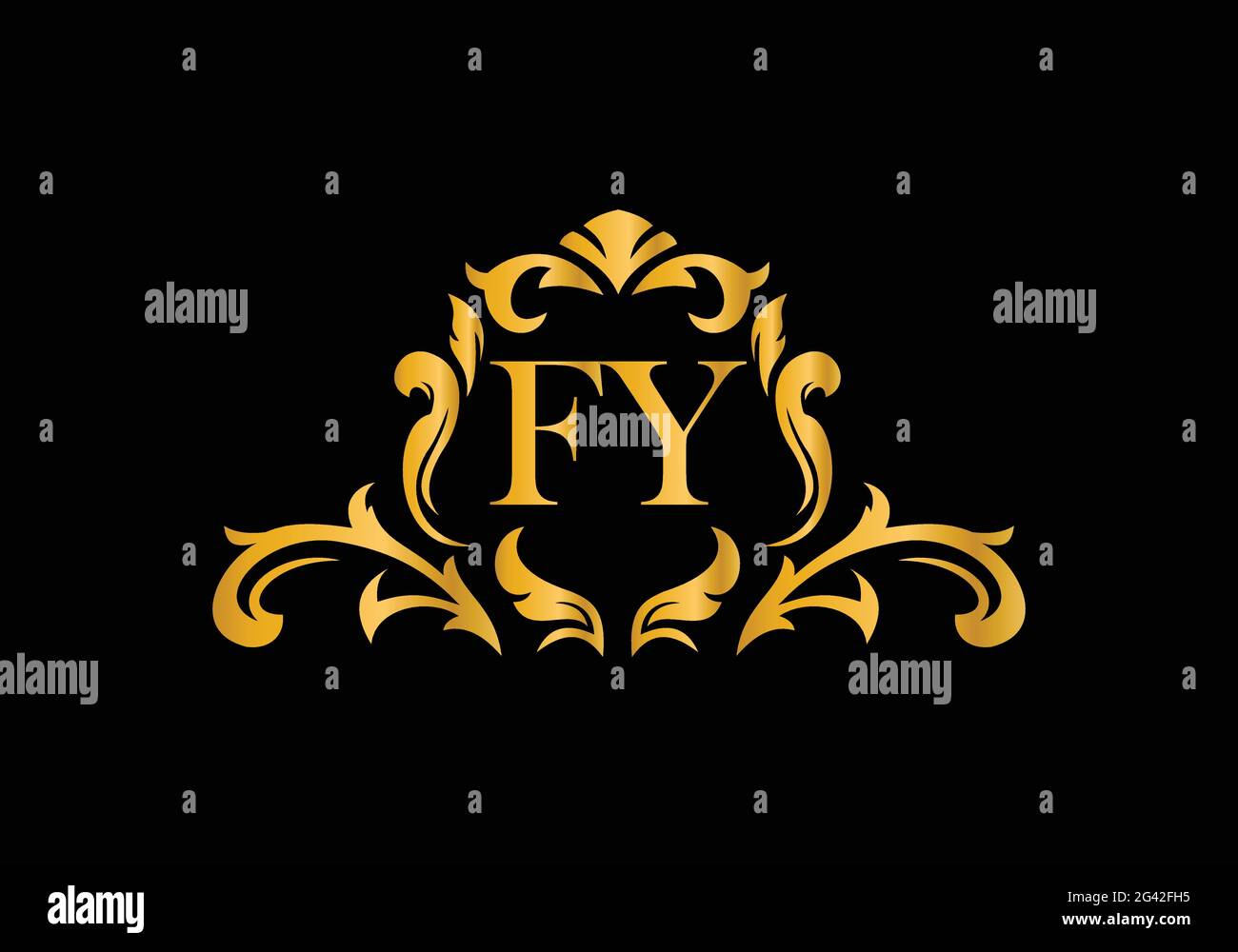 Luxury Alphabet letters FY. Golden Floral alphabet . Monogram initials perfectly for wedding invitations, greeting card, logo, and other design. Stock Vector