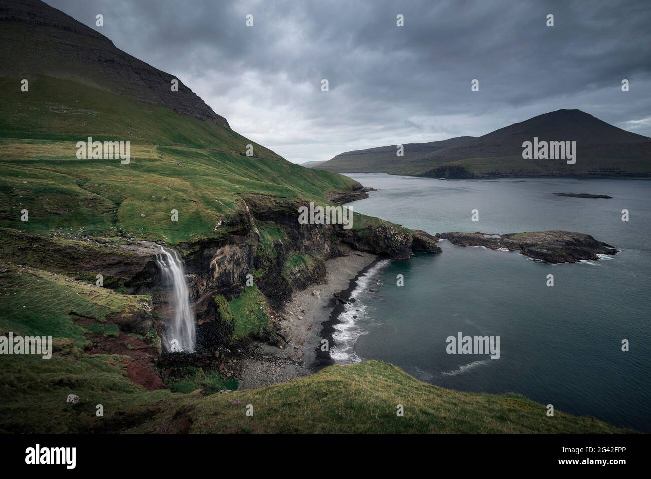 Waterfall and coast of Vagar, Faroe Islands Stock Photo - Alamy