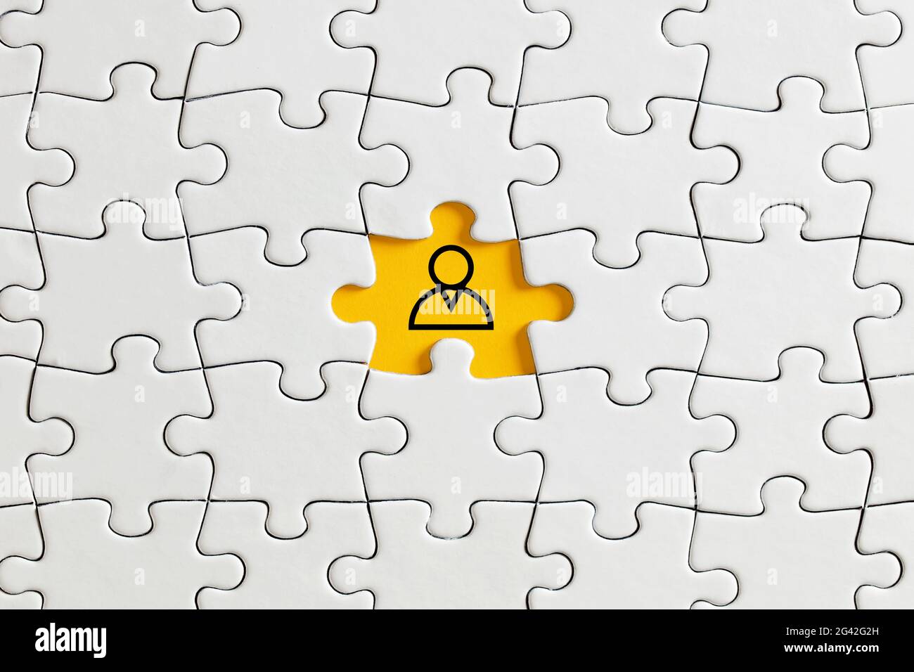 Employee or user icon on missing puzzle piece. Recruitment, human(00)