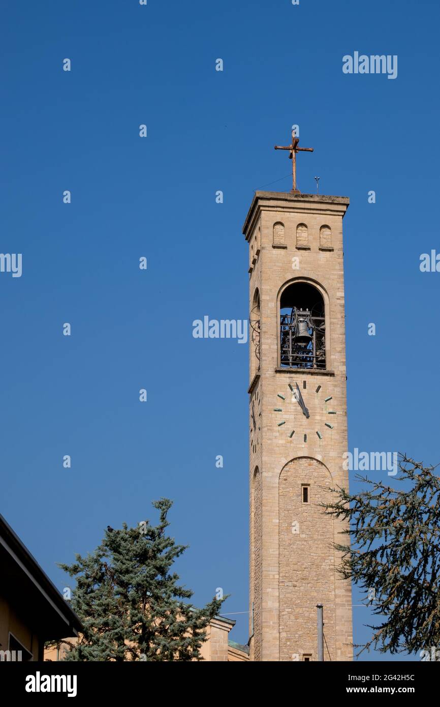 BERGAMO, LOMBARDY/ITALY - OCTOBER 5 : Belfry of St Thomas the Apostle church in Bergamo Italy on October 5, 2019 Stock Photo